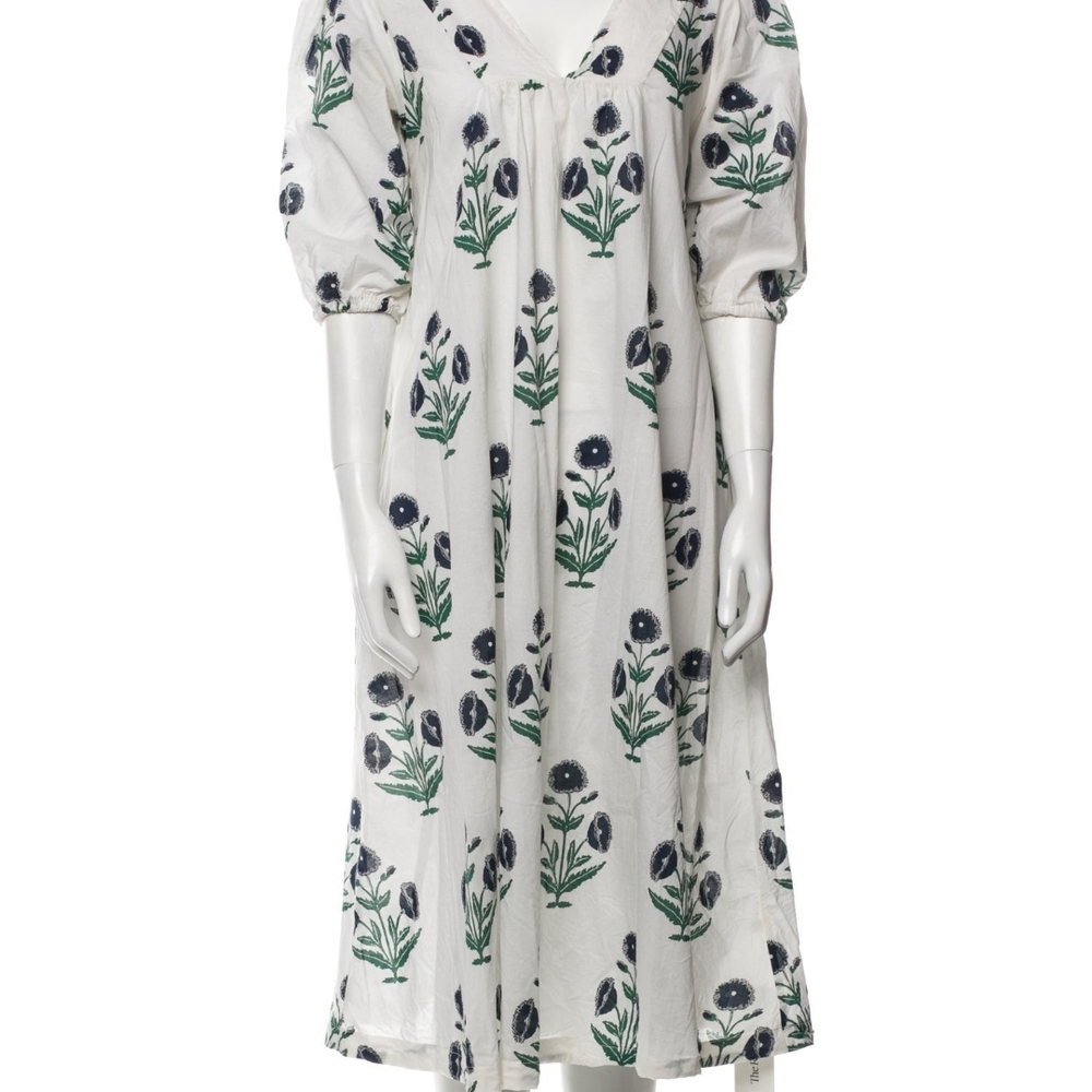 Pink Chicken White and Green Midi Dress